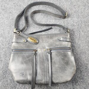 Born Gray Leather Crossbody Bag Boho Distressed Purse‎ Double Zip Pockets V2320